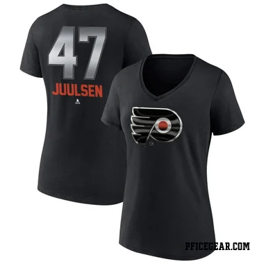 Black Women's Noah Juulsen Philadelphia Flyers Midnight Mascot Logo V-Neck T-Shirt