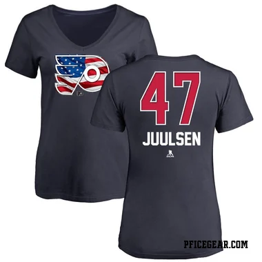 Navy Women's Noah Juulsen Philadelphia Flyers Name and Number Banner Wave V-Neck T-Shirt -